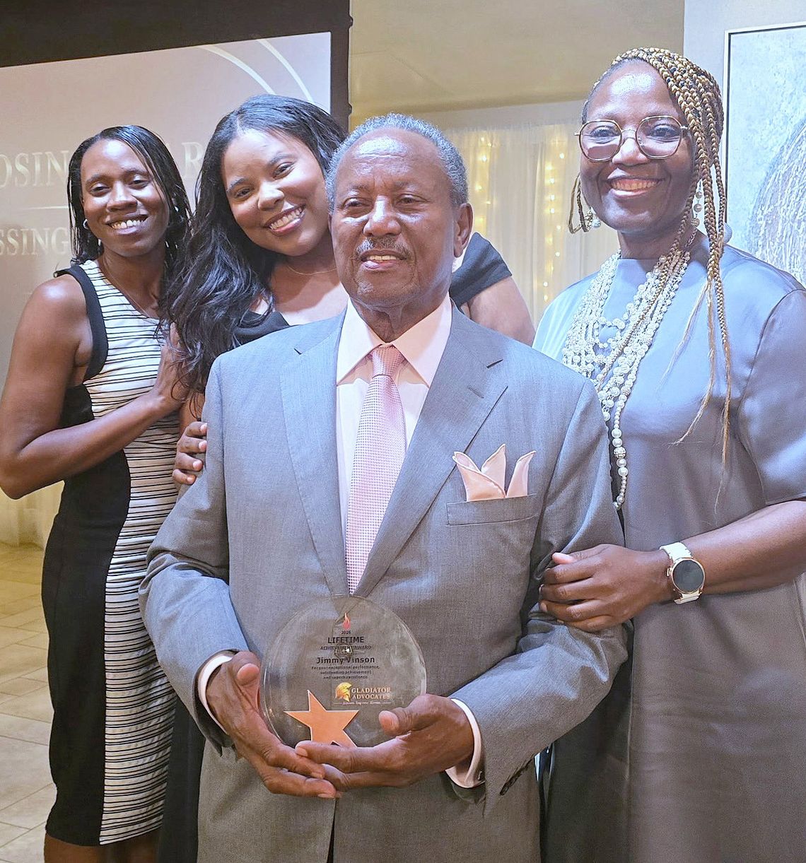 Celebrates receiving the Gladiator Advocate Lifetime Achievement Award